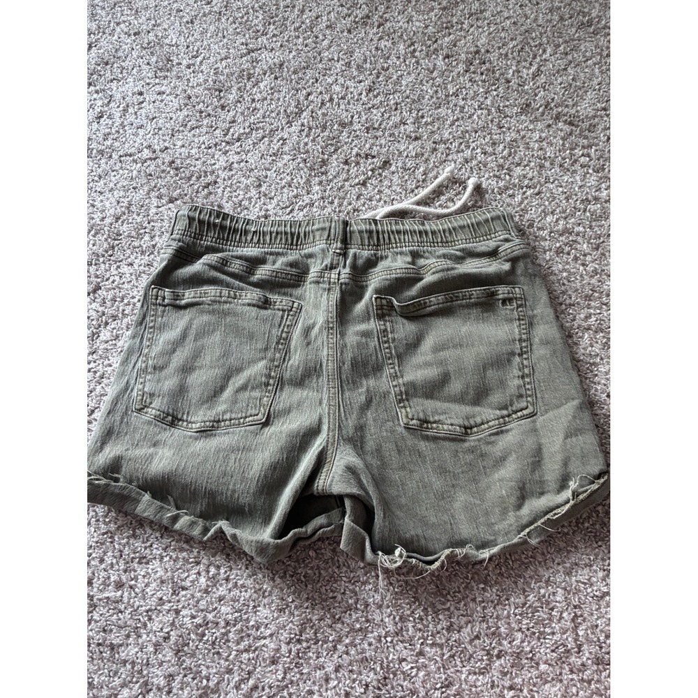American Eagle Stretch Olive Green Drawstring Denim Shorts Women Size 12 Frayed - Picture 4 of 5